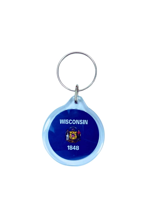 Round Acrylic Keychain - State Flag Wisconsin - USA | Lightweight Travel Keepsake, Collectible Souvenir, Everyday Key Accessory