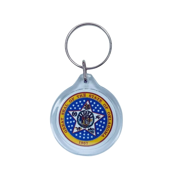 Round Acrylic Keychain - State Seal Oklahoma - USA | Lightweight Travel Keepsake, Collectible Souvenir, Everyday Key Accessory