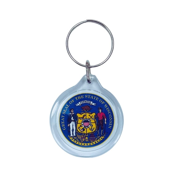Round Acrylic Keychain - State Seal Wisconsin - USA | Lightweight Travel Keepsake, Collectible Souvenir, Everyday Key Accessory