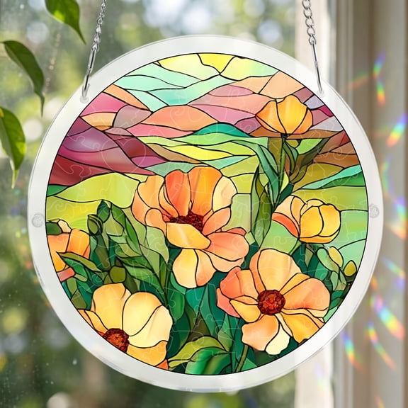 Round Acrylic Puzzle Suncatcher, 83Pcs Stained Glass Flower, Transparent Sun Catcher for Window, Home & Office Decor