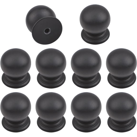 Round Adhesive Cabinet Knobs, 10pcs Self-Stick Instant Cabinet Handle Pulls Aluminium Alloy Stick On Handle with Mounting Screws for Glass Cabinet Cupboard Drawer(Matte Black)