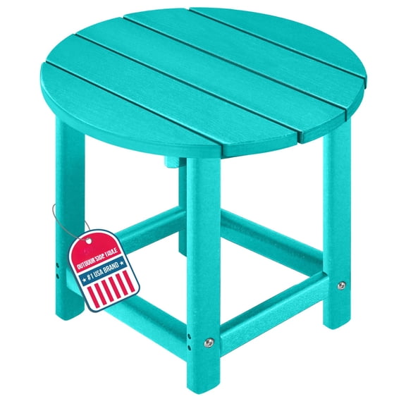Round Adirondack Patio Side Table End Outdoor Tables For Backyard Pool Indoor Companion Easy Maintenance & Weather Resistant(turquoise)