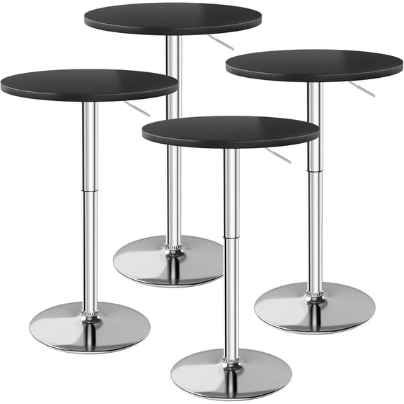 Round Adjustable Height Swivel Pub Table with Metal Base, 23.6 in Diameter, Black-Silver