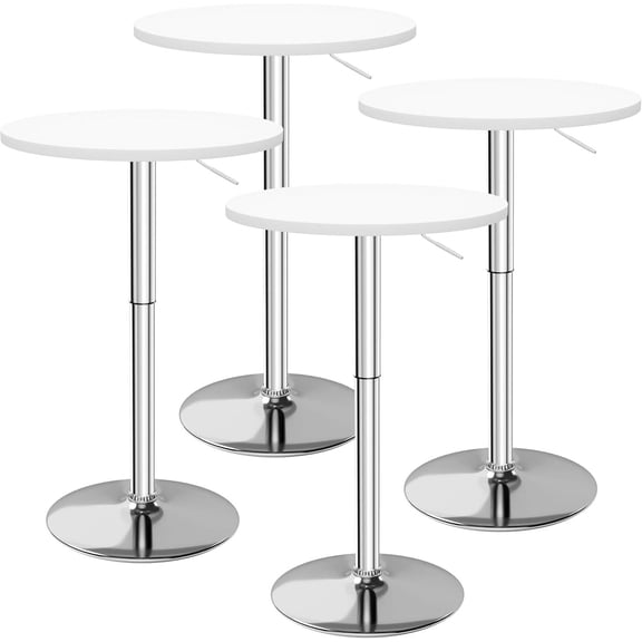 Round Adjustable Height Swivel Pub Table with Metal Base, 23.6 in Diameter, White-Silver