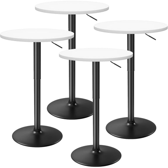 Round Adjustable Height Swivel Pub Table with Metal Base, 23.6 in Diameter, White and Black