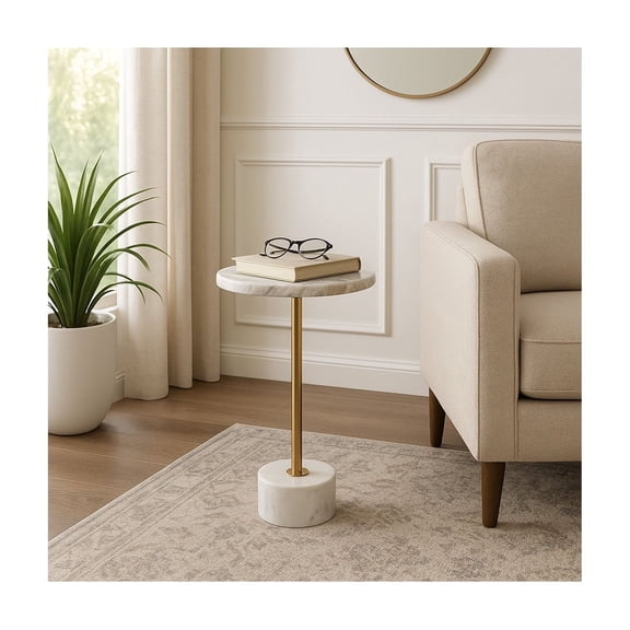 Sagebrook Home Agate Side Table with Metal and Marble Base for Home Dcor - Sofa End Table for Living Room, Office, and Bedroom - 24", White & Gold