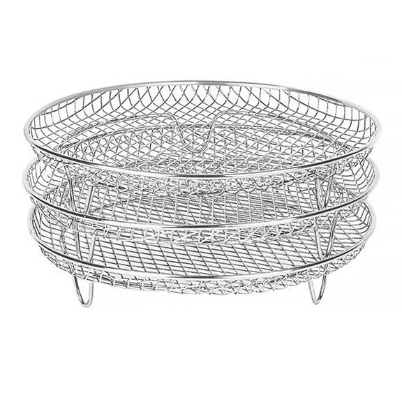 Round Air Fryer Basket, 3 Layer Stainless Steel Air Fryer Accessories Air Fryer Racks Three Layer Stackable Dehydrator Racks Fit for 4.2Qt, 5.3Qt, 5.5Qt, 5.8Qt, 6.8Qt Air Fryer