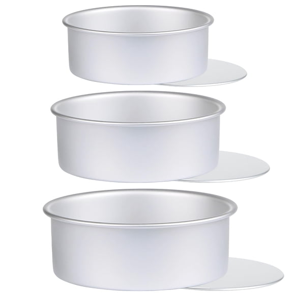 Round Aluminum Baking Cake Pan Set of 3, 6/8/10 Inch Sizes, Removable Bottom