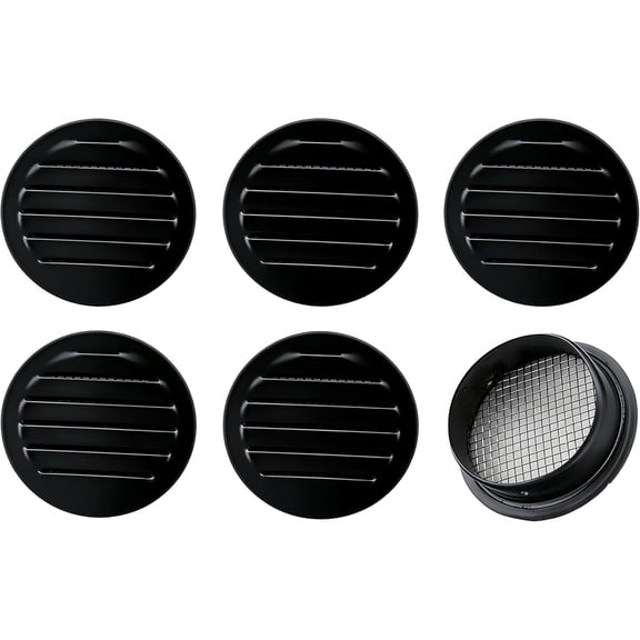 Round Aluminum Louver with Insect Screen, 2 Inches, Black (6)
