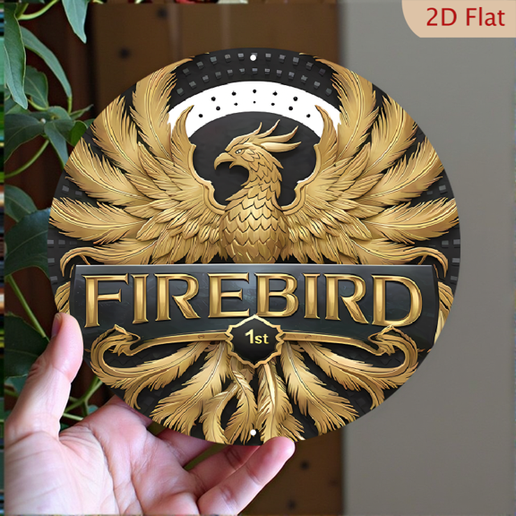 Round Aluminum Wall Art, Golden Firebird Phoenix Emblem Luxury Decor, 1pc, 8" Wall Art Metal Signs, Wall Decor For Kitchen, Door, Office, Cafe, Bedroom, Room, Home, Gift Ideal, Door Decor, 2D Flat