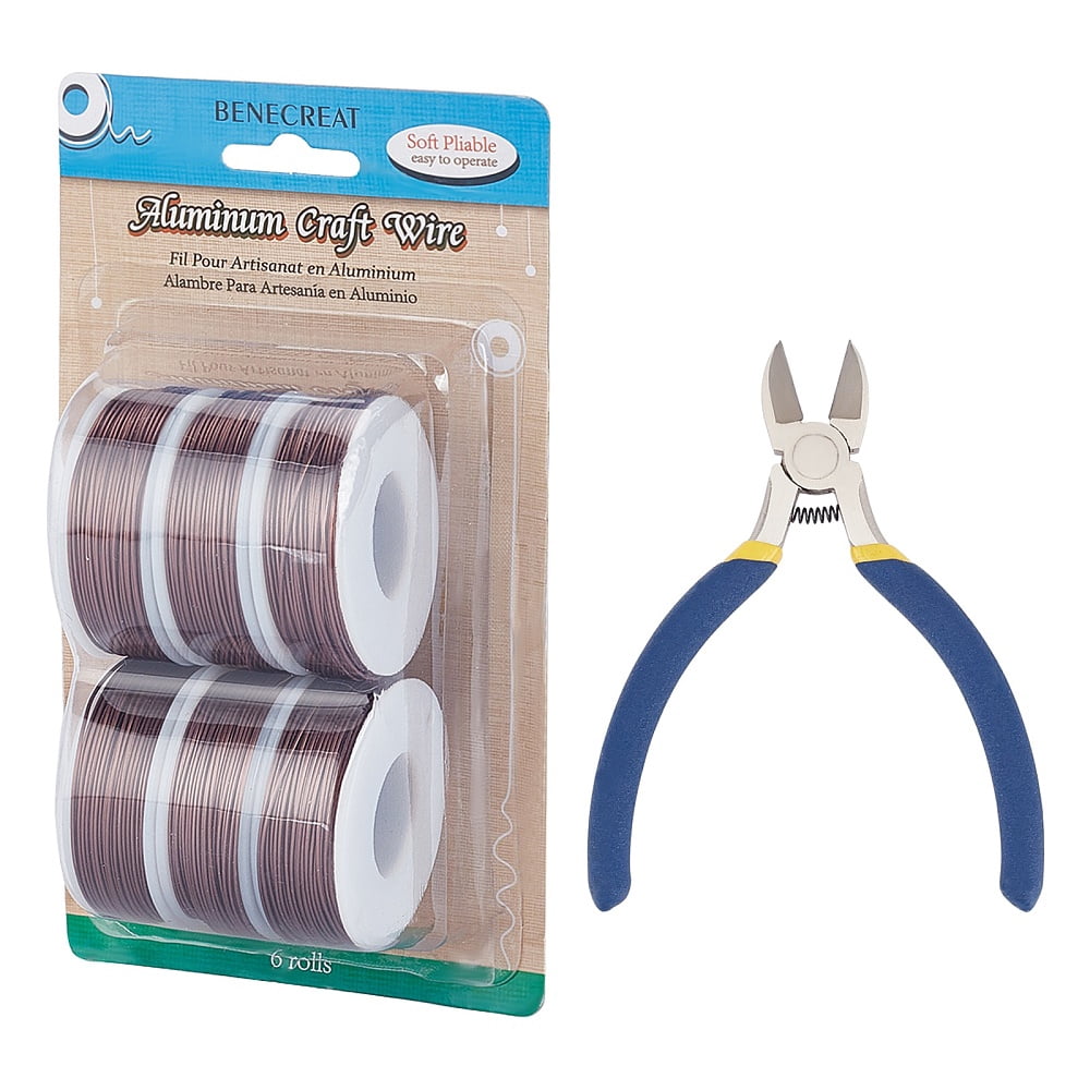 Round Aluminum Wire with Iron Side Cutting Pliers Coconut Brown 20 Gauge 0.8mm 36m/roll 6 rolls DIY