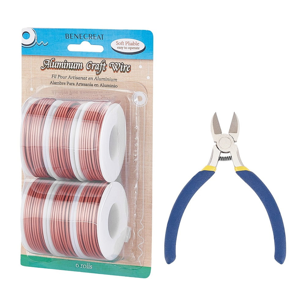 Round Aluminum Wire with Iron Side Cutting Pliers Dark Salmon 15 Gauge 1.5mm 10m/roll 6 rolls