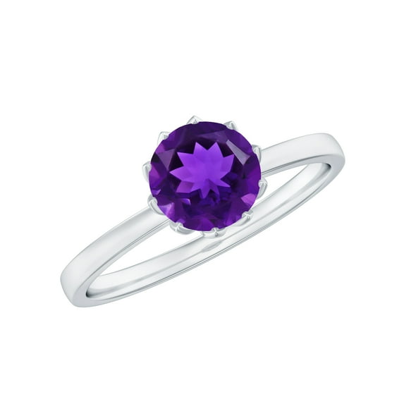 Rosec Jewels Solitaire Amethyst Engagement Ring 1 Carat - February Birthstone Ring for Women (7 mm, AAA Quality Certified), 925 Sterling Silver, US 4.00