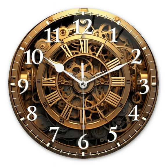 Round Analog Wall Clocks Battery Operated Modern Clock Non-Ticking Silent Clocks Decorative for Home,Office-Steampunk-Style Clock With Gears And Cogs(10inch)
