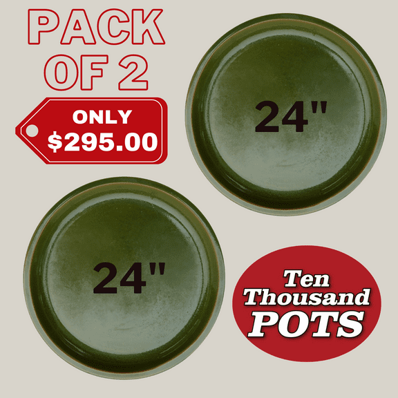 Round | Apple Green Ceramic Plant Saucer | High Fired Ecofriendly Clay - Sizes 8"-24" - FREE SHIPPING (24"W-PACKOF2, AppleGreen)