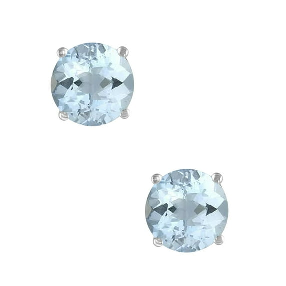 Round Aquamarine Earrings in Sterling Silver ( 7 mm )