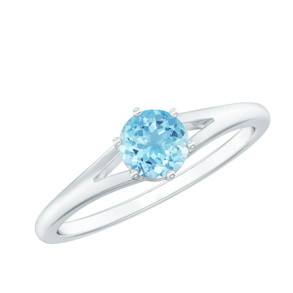 Rosec Jewels Round Aquamarine Solitaire Ring (5 mm, AAA Quality, March Birthstone), 14K White Gold, US 3.00
