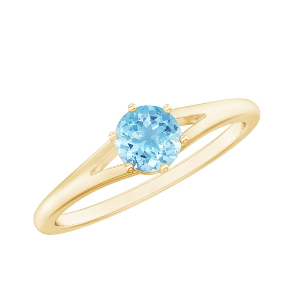 Rosec Jewels Round Aquamarine Solitaire Ring (6 mm, AAA Quality, March Birthstone), 18K Yellow Gold, US 8.50