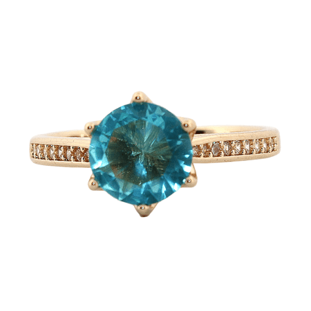 Round Aquamarine & Topaz Gold Ring, Size 8 132
