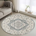 thumbnail image 1 of Round Area Rug 3.3 Ft, Beige Boho Floral Washable Non-Slip Circle Carpet for Living Room/Bedroom, Medieval Vintage Ethnic Flower Abstract Low-Profile Small Kitchen Mats Collection Rugs for Indoor, 1 of 7