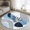 thumbnail image 1 of Round Area Rug 3.3 Ft, Blue Bohogeometric Washable Non-Slip Circle Carpet for Living Room/Bedroom, Bohemia Ethnic Abstract Lines Leaf Low-Profile Small Kitchen Mats Collection Rugs for Indoor, 1 of 7