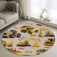 thumbnail image 1 of Round Area Rug 3.3 Ft, Construction Truck Washable Non-Slip Circle Carpet for Living Room/Bedroom, Cartoon Grips and Bulldozers Beige Low-Profile Small Kitchen Mats Collection Rugs for Indoor, 1 of 8