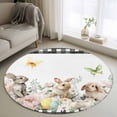 thumbnail image 1 of Round Area Rug 3.3 Ft, Easter Bunny Washable Non-Slip Circle Carpet for Living Room/Bedroom, Spring Botanical Flowers Flowers Eggs Check Low-Profile Small Kitchen Mats Collection Rugs for Indoor, 1 of 8