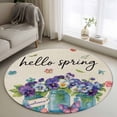 thumbnail image 1 of Round Area Rug 3.3 Ft, Hello Spring Washable Non-Slip Circle Carpet for Living Room/Bedroom, Pastoral Purple Bottle Floral Rustic Burlap Low-Profile Small Kitchen Mats Collection Rugs for Indoor, 1 of 8