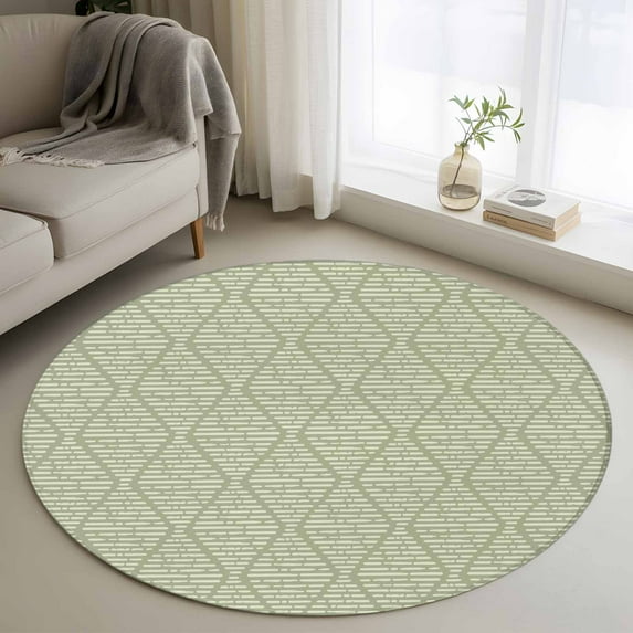 Round Area Rug 3.3 Ft, Sage Green Washable Non-Slip Circle Carpet for Living Room/Bedroom, Modern Abstract Art Farmhouse Low-Profile Small Kitchen Mats Collection Rugs for Indoor