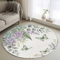thumbnail image 1 of Round Area Rug 3.3 Ft, Spring Lavender Washable Non-Slip Circle Carpet for Living Room/Bedroom, Garden Botanical Leaves Butterflies Low-Profile Small Kitchen Mats Collection Rugs for Indoor, 1 of 8
