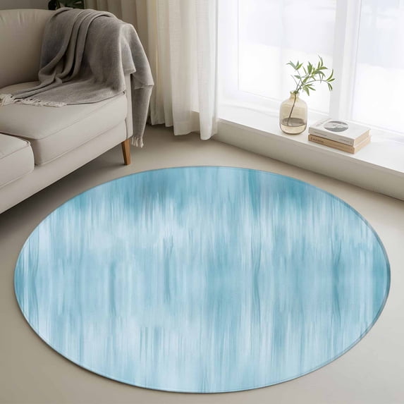 Round Area Rug 3.3 Ft, Teal Blue Washable Non-Slip Circle Carpet for Living Room/Bedroom, Modern Abstract Art Ombre Striped Low-Profile Small Kitchen Mats Collection Rugs for Indoor