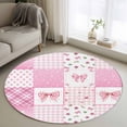 thumbnail image 1 of Round Area Rug 3.3 Ft, Valentine's Day Washable Non-Slip Circle Carpet for Living Room/Bedroom, Pink Bows Romantic Roses Farmhouse Plaid Low-Profile Small Kitchen Mats Collection Rugs for Indoor, 1 of 8