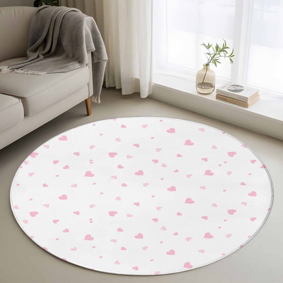 Round Area Rug 3.3 Ft, Valentine's Day Washable Non-Slip Circle Carpet for Living Room/Bedroom, Romantic Love Blank Minimalist White Low-Profile Small Kitchen Mats Collection Rugs for Indoor
