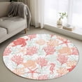 thumbnail image 1 of Round Area Rug 3.3ft, Red Orange Coastal Non-slip Area Rugs for Living Room/Bedroom/Bathroom/Kitchen, Sea Turtle Nautical Coral Summer Beach Washable Throw Floor Mat Indoor Outdoor Entrance Doormat, 1 of 9