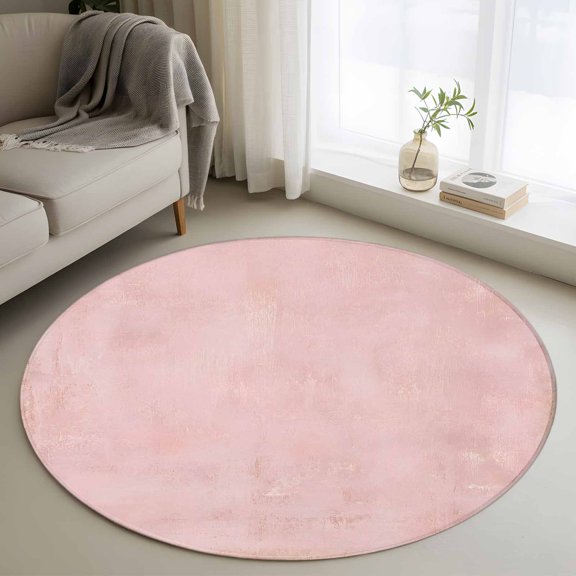 Round Area Rug 3 Ft, Boho Pink Washable Non-Slip Circle Carpet for Living Room/Bedroom, Modern Rustic Minimalist Art Low-Profile Small Floor Mats Collection Rugs for Indoor