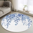 thumbnail image 1 of Round Area Rug 3 Ft, Eucalyptus Leaves Washable Non-Slip Circle Carpet for Living Room/Bedroom, Navy Blue Summer Botanical Weeping Low-Profile Small Floor Mats Collection Rugs for Indoor, 1 of 7