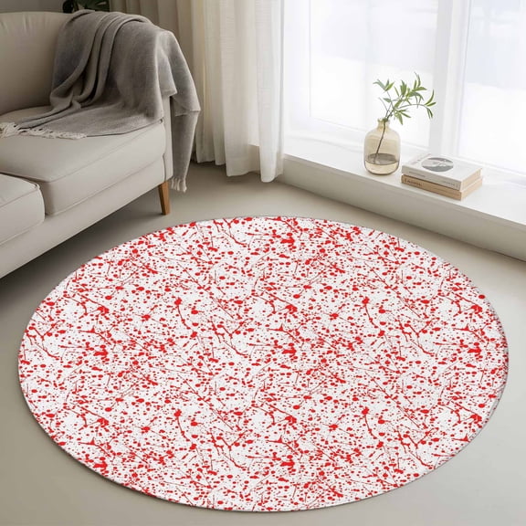 Round Area Rug 3 Ft, Halloween Washable Non-Slip Circle Carpet for Living Room/Bedroom, Scary Red Blood Drop Splash Monochrome Low-Profile Small Floor Mats Collection Rugs for Indoor