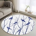 thumbnail image 1 of Round Area Rug 3 Ft, Navy Blue Branches Birds Washable Non-Slip Circle Carpet for Living Room/Bedroom, Abstract Forest Silhouettes Low-Profile Small Floor Mats Collection Rugs for Indoor, 1 of 7