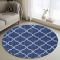 thumbnail image 1 of Round Area Rug 3 Ft, Navy Blue Moroccan Washable Non-Slip Circle Carpet for Living Room/Bedroom, Morocco Geometric Quatrefoil Plaid Low-Profile Small Floor Mats Collection Rugs for Indoor, 1 of 8
