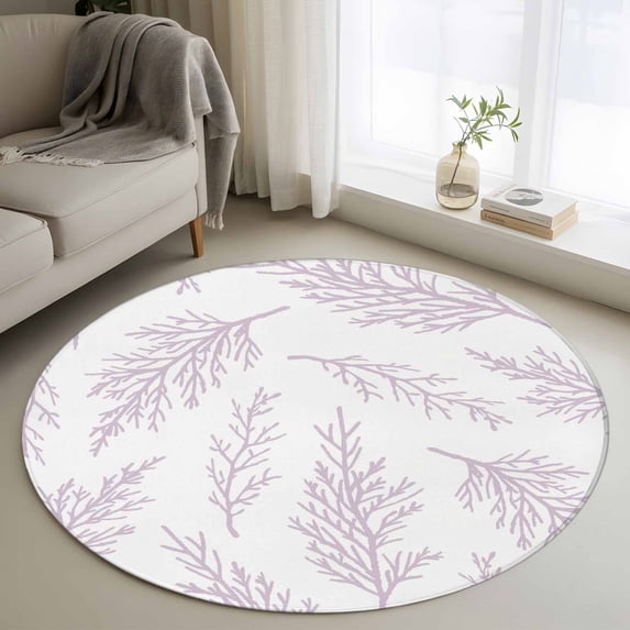 Round Area Rug 3 Ft, Pink Purple Tree Branches Washable Non-Slip Circle Carpet for Living Room/Bedroom, Farmhouse Nature Botanical Low-Profile Small Floor Mats Collection Rugs for Indoor