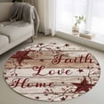 thumbnail image 1 of Round Area Rug 3 Ft, Vintage Farmhouse Washable Non-Slip Circle Carpet for Living Room/Bedroom, Brown Country Star Berries Wooden Grain Low-Profile Small Floor Mats Collection Rugs for Indoor, 1 of 8