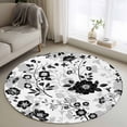 thumbnail image 1 of Round Area Rug 3 Ft, Vintage Flowers Washable Non-Slip Circle Carpet for Living Room/Bedroom, Black White Farmhouse Floral Plants Low-Profile Small Floor Mats Collection Rugs for Indoor, 1 of 7