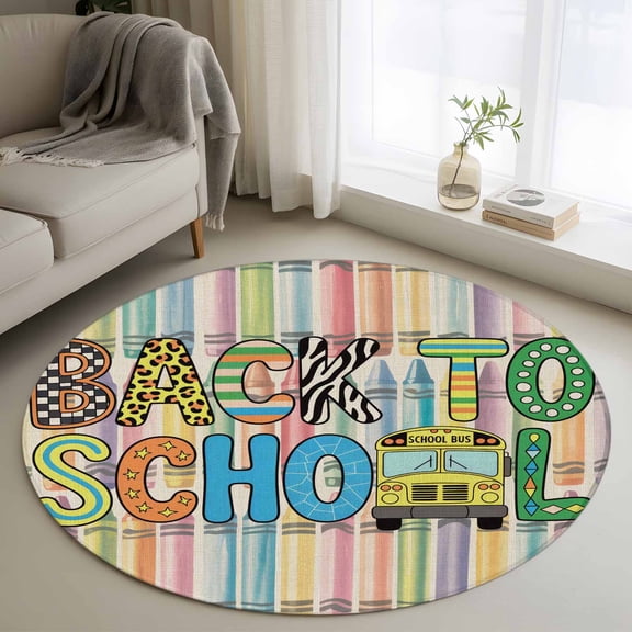 Round Area Rug 3 Ft, Washable Non-Slip Circle Carpet for Living Room/Bedroom, Low-Profile Small Floor Mats Collection Rugs for Indoor