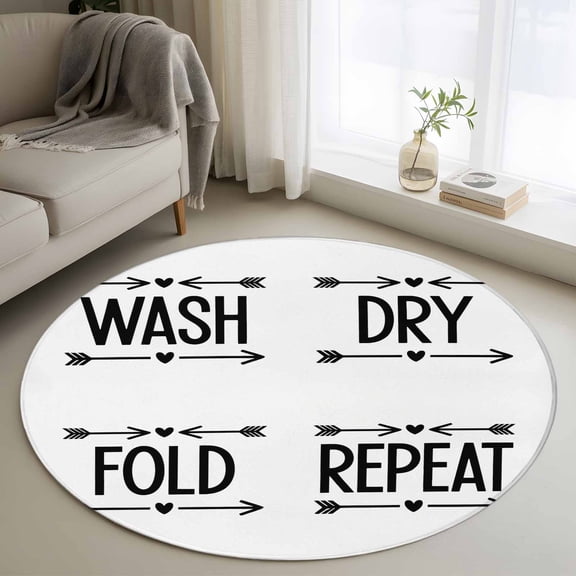 Round Area Rug 3ft, Abstract Arrows Wash and Dry Non-Shedding Washable Area Rug, Laundry Art Quote Non Slip Low-Profile Circle Rugs for Living Room, Bedroom Dining Room