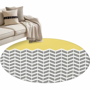 Round Area Rug - 3ft Abstract Geometric White Arrow Lines Chevron Non Slip Washable Circle Carpet Soft Large Floor Rugs for Living Room Bedroom Nursery Office