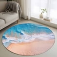 thumbnail image 1 of Round Area Rug 3ft, Abstract Ocean Coastal Beach Non-Slip Non-Shedding Floor Mat, Summer Blue White Sea Wave Painting Washable Sturdy Carpet for Living Room Bedroom Home Decor, 1 of 9