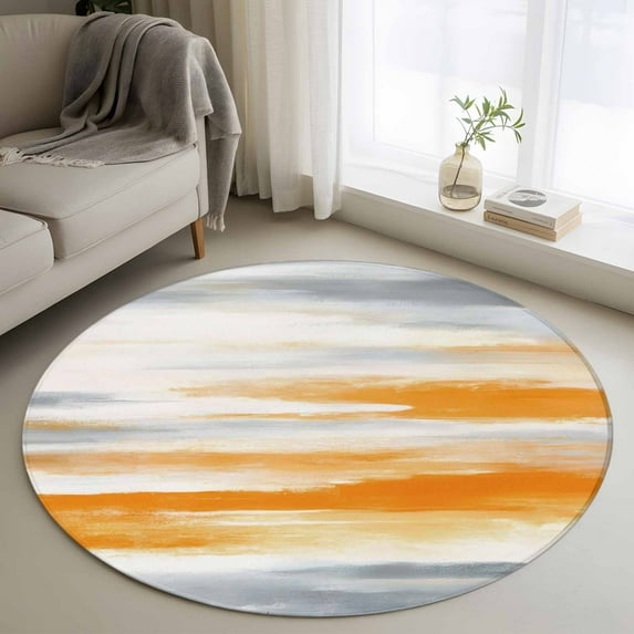 Round Area Rug 3ft,Abstract Orange Texture Pattern Washable Carpet Non-Slip Runner Accent Rugs Indoor Floor Mat for Bedroom Living Room Decor,Vintage Color Block