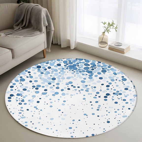 Round Area Rug 3ft, Abstract Polka Dots Non-Slip Non-Shedding Floor Mat, Retro Gradient Blue Circle Washable Sturdy Carpet for Living Room Bedroom Home Decor