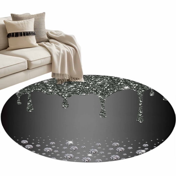 Round Area Rug-3ft Abstract Shining Diamond Non Slip Washable Circle Carpet Soft Large Floor Rugs for Living Room Bedroom Nursery Office