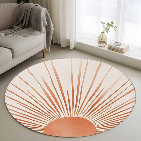 Round Area Rug 3ft,Abstract Sun Orange Stripe Washable Carpet Non-Slip Runner Accent Rugs Indoor Floor Mat for Bedroom Living Room Decor,Modern Bohemian Style